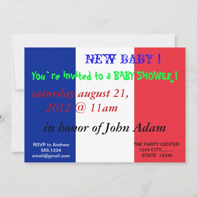 Baby Shower Invitation with Flag of France (Front)