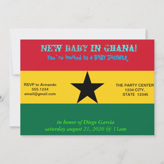 Baby Shower Invitation with Flag of Ghana (Front)
