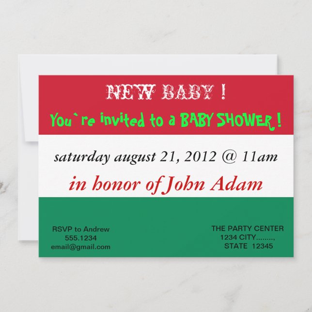 Baby Shower Invitation with Flag of Hungary (Front)