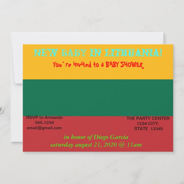 Baby Shower Invitation with Flag of Lithuania (Front)