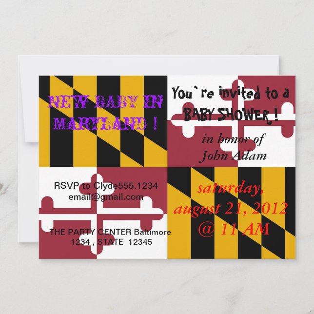Baby Shower Invitation with Flag of Maryland (Front)