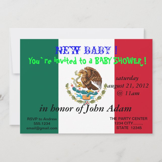 Baby Shower Invitation with Flag of Mexico (Front)