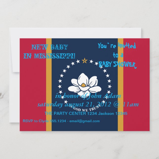 Baby Shower Invitation with Flag of Mississippi (Front)