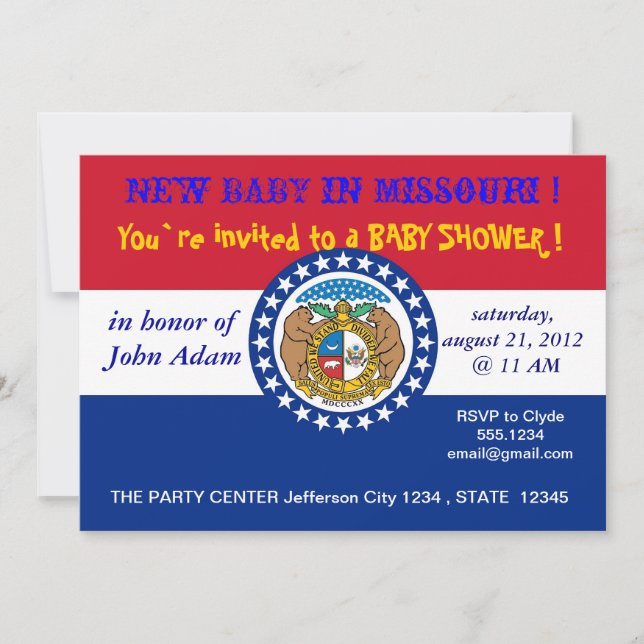 Baby Shower Invitation with Flag of Missouri (Front)