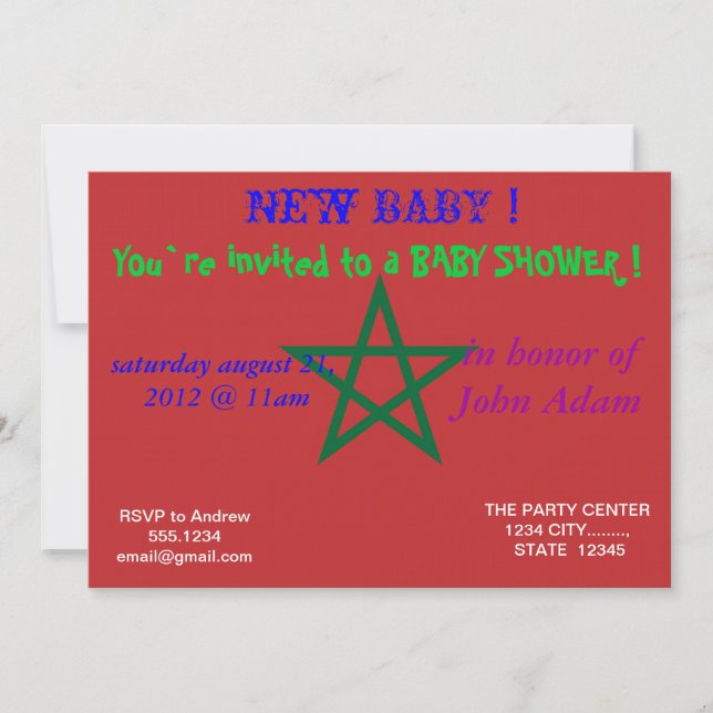 Baby Shower Invitation with Flag of Morocco (Front)