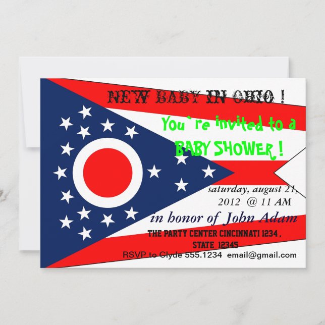 Baby Shower Invitation with Flag of Ohio (Front)