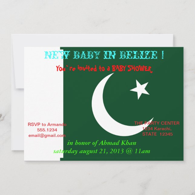 Baby Shower Invitation with Flag of Pakistan (Front)