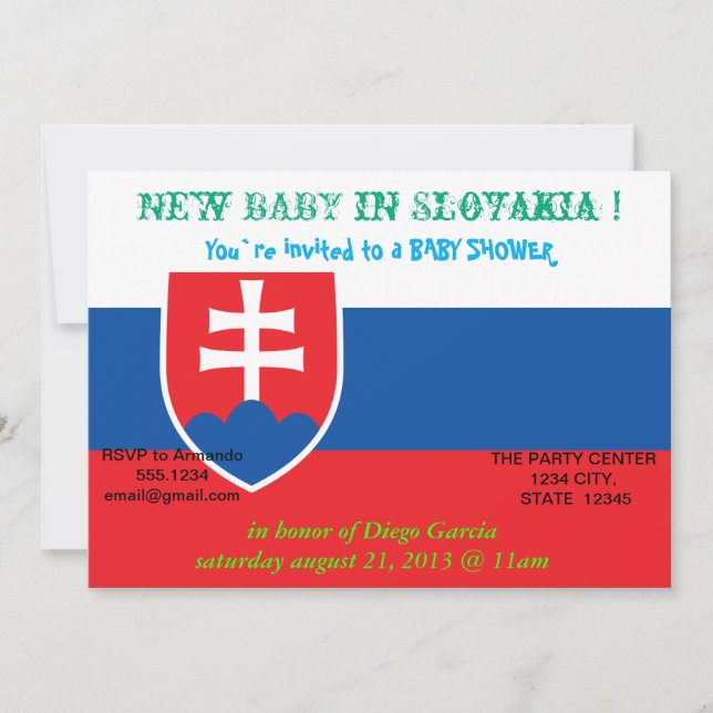 Baby Shower Invitation with Flag of Slovakia (Front)