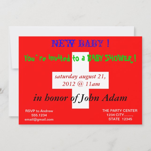Baby Shower Invitation with Flag of Switzerland (Front)