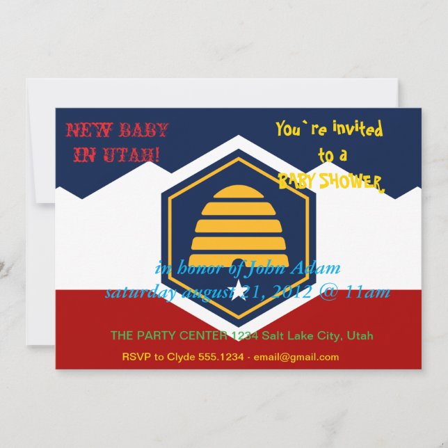 Baby Shower Invitation with Flag of Utah, USA (Front)