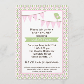 Baby Shower Invitation with Pink Bunting Banner