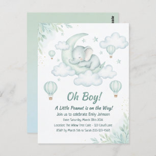 Baby Shower invitation with Sleeping Baby Elephant Postcard