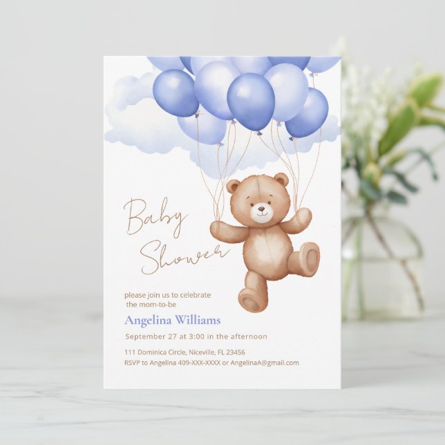 Baby Shower Invitation with teddy bear. (Standing Front)