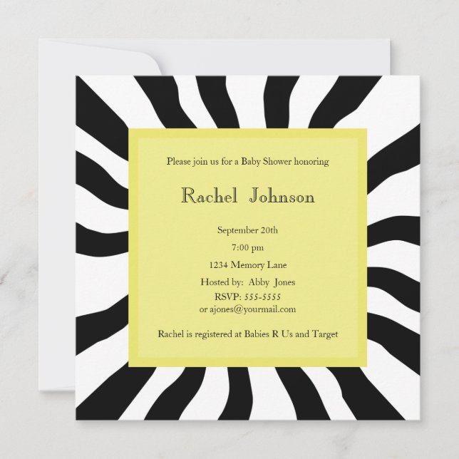 Baby Shower Invitation - Zebra & Yellow (Front)
