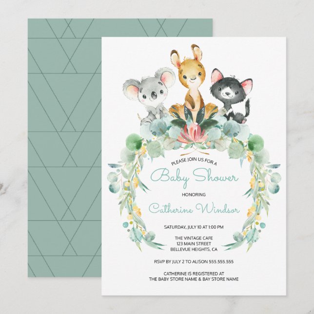 Baby Shower Invitations | Australian Jungle Babies (Front/Back)