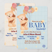 Baby Shower Invitations - Beige and Blue Cute Bear