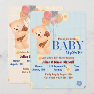 Baby Shower Invitations - Beige and Blue Cute Bear
