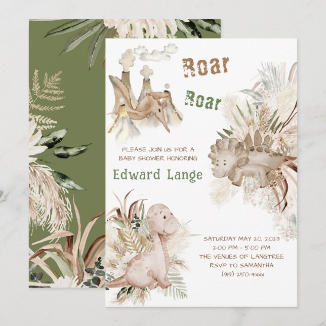 Baby Shower Invitations Dinosaur Boy (Front/Back)