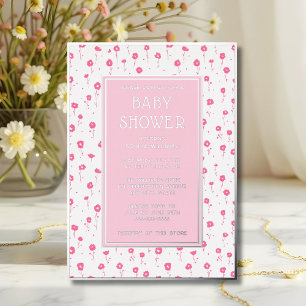 Baby Shower Invitations Floral Pink Silver Cute