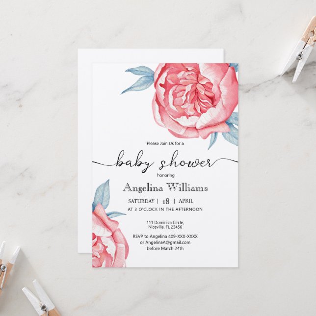 Baby shower Invitations Flowers (Front/Back In Situ)