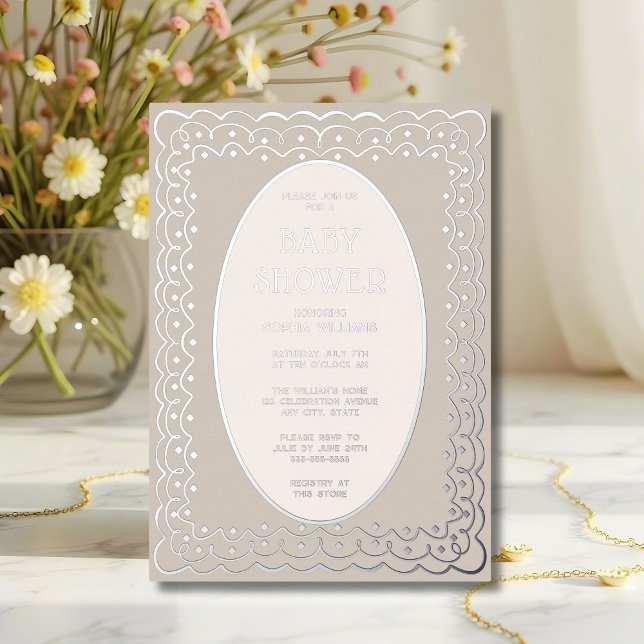 Baby Shower Invitations Foil Gender Neutral Taupe (Creator Uploaded)