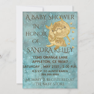Baby Shower Invitations "Gold Dolphins/Mum & Baby"