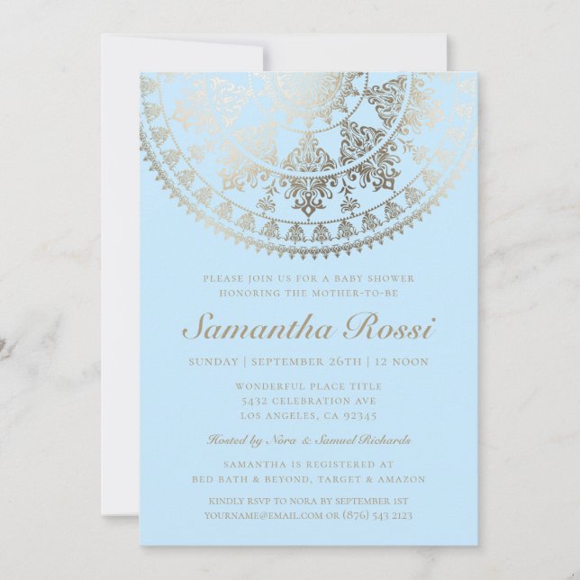Baby Shower Invitations Gold Foil Custom Colour (Front)