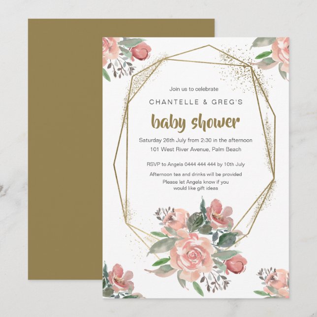 Baby Shower Invitations | Gold Sparkle (Front/Back)