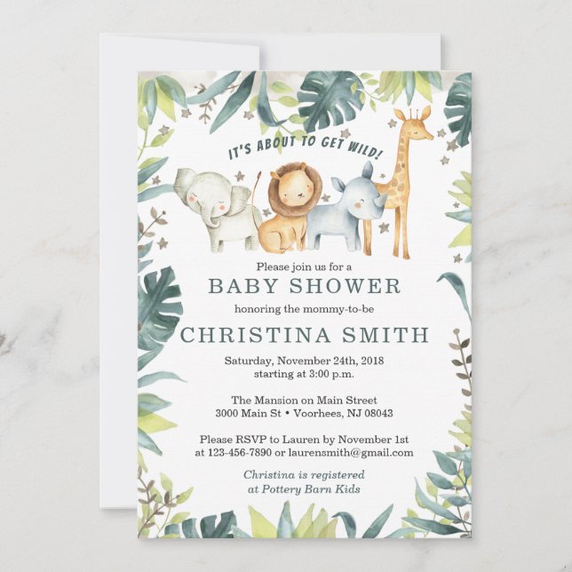 Baby Shower Invitations Jungle Animals (Front)