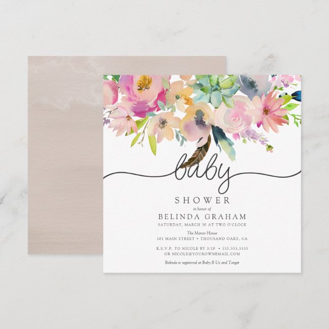 Baby Shower Invitations | Sweet Florals (Front/Back)