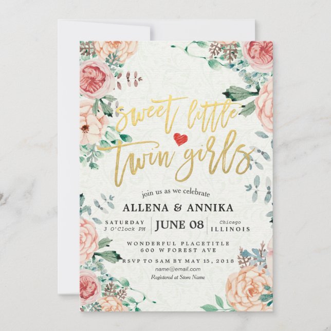 Baby Shower Invitations Sweet Little Twin Girls (Front)