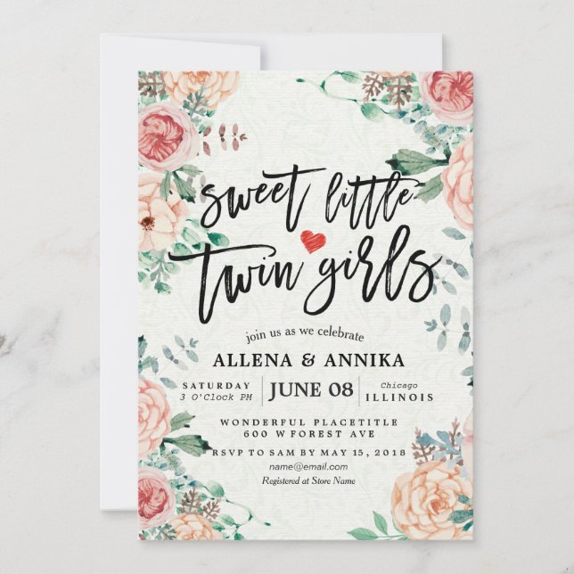 Baby Shower Invitations Sweet Little Twin Girls (Front)