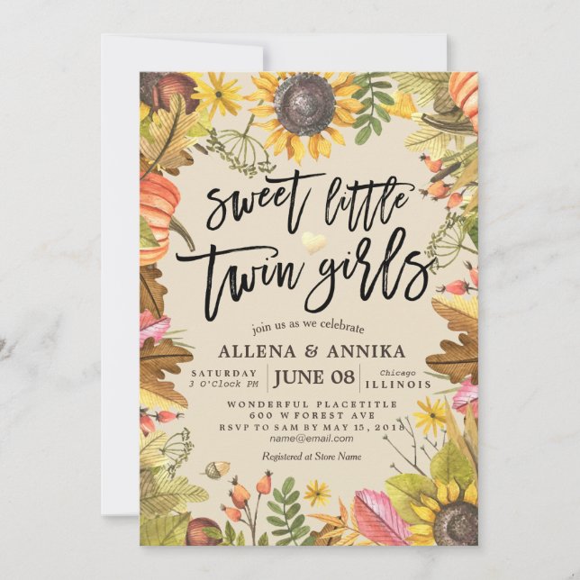 Baby Shower Invitations Sweet Little Twin Girls (Front)