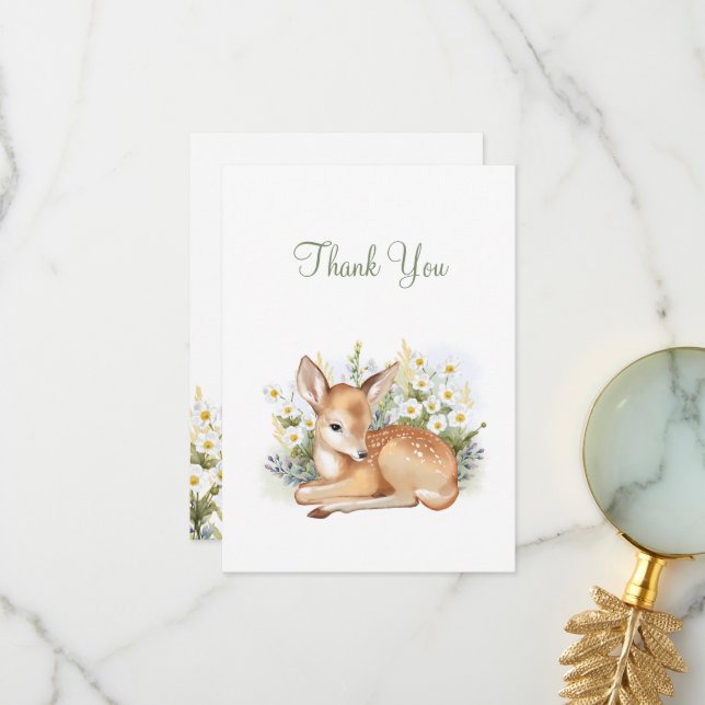 Baby shower invitations with an adorable  fawn. (Front/Back In Situ)