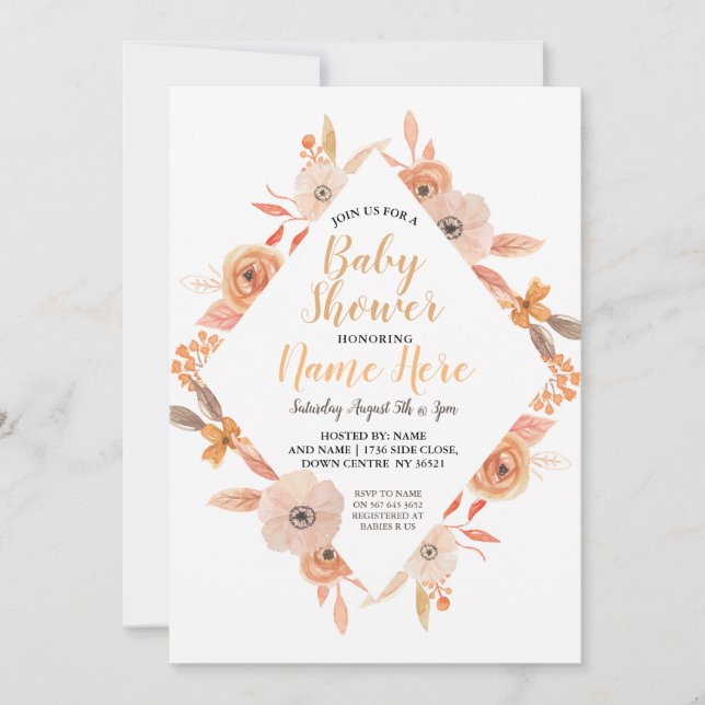 Baby Shower Invite Autumn Fall Auburn Floral (Front)