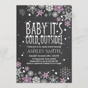 Baby Shower invite Baby cold outside Pink Silver
