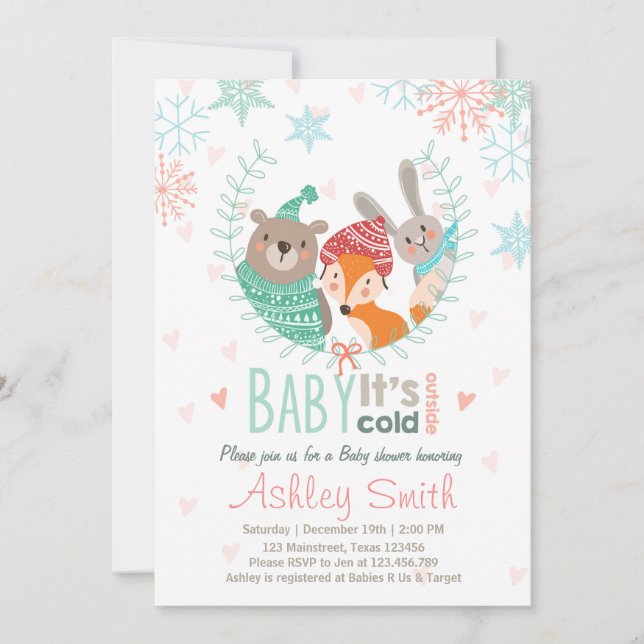 Baby Shower invite Baby cold Outside woodland (Front)