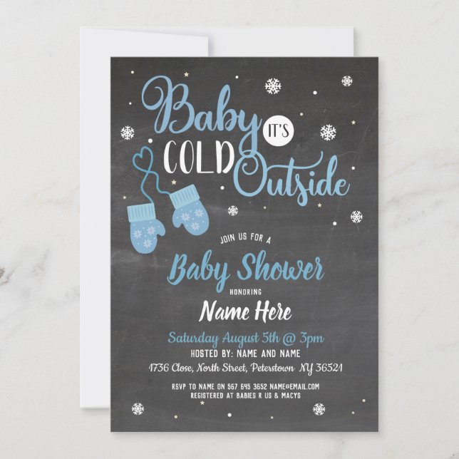 Baby Shower Invite Baby It's Cold Outside Blue (Front)