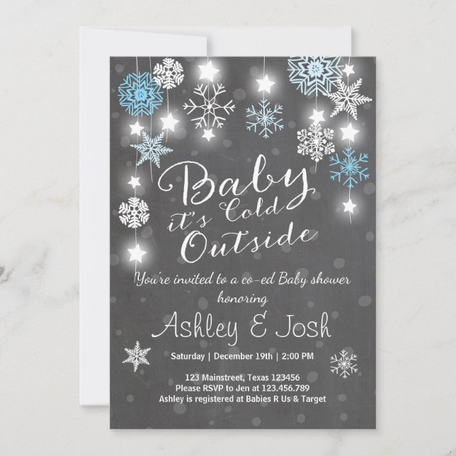 Baby Shower invite Baby it's cold outside Boy (Front)