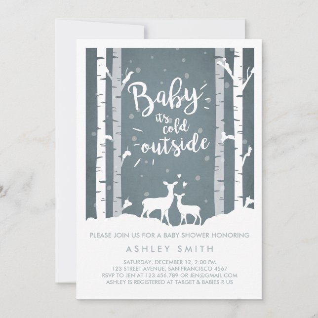 Baby Shower invite Baby it's cold outside Deer (Front)
