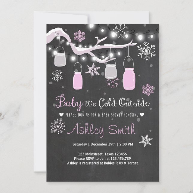 Baby Shower invite Baby it's cold outside Girl (Front)