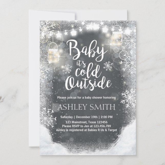 Baby Shower invite Baby it's cold outside Winter (Front)