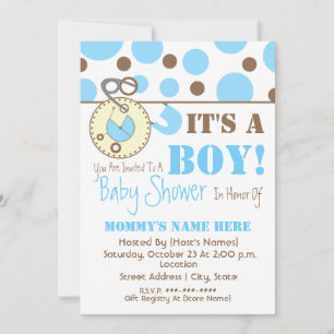 Baby Shower Invite - Blue Diaper Pin & Polka Dots
