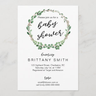 Baby Shower Invite Greenery Wreath