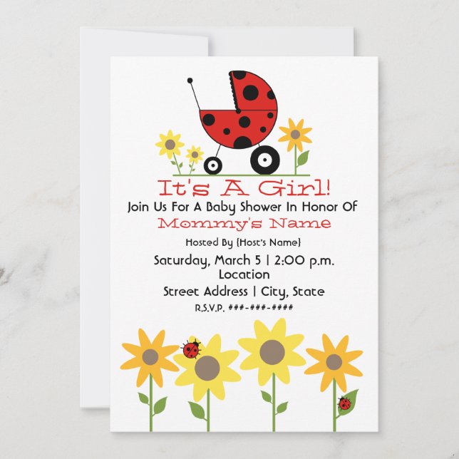Baby Shower Invite - Ladybugs and Wildflowers (Front)
