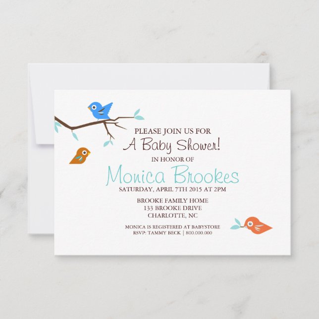 Baby Shower Invite | Little Birdie Boy White (Front)