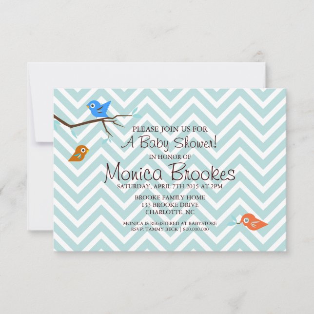 Baby Shower Invite | Little Birdie Chevron (Front)