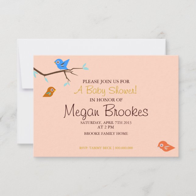 Baby Shower Invite | Little Birdie Peach (Front)