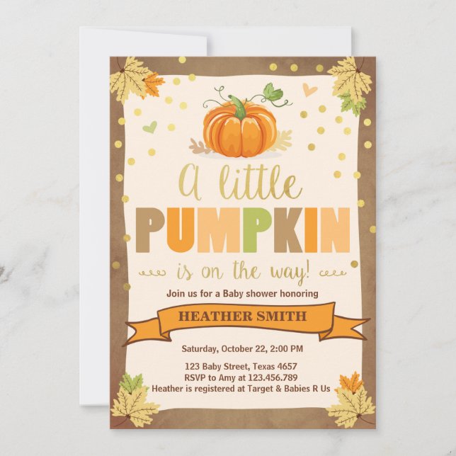 Baby Shower invite Little Pumpkin Fall in Love (Front)