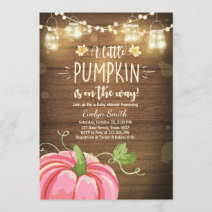 Baby Shower invite Little Pumpkin Fall Rustic Pink